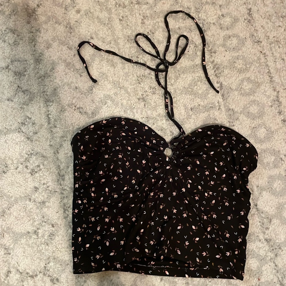 Billabong black with floral tie crop top/tube top